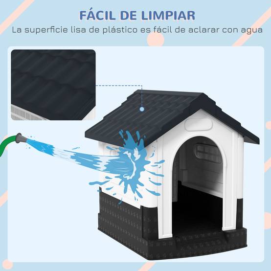 Mini niche d'extérieur en plastique pour chien, avec 3 fenêtres, fond surélevé et toit incliné, 64,5 x 57 x 66 cm, gris foncé - Image 7
