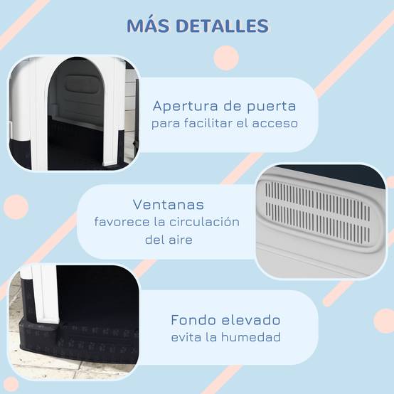 Mini niche d'extérieur en plastique pour chien, avec 3 fenêtres, fond surélevé et toit incliné, 64,5 x 57 x 66 cm, gris foncé - Image 9