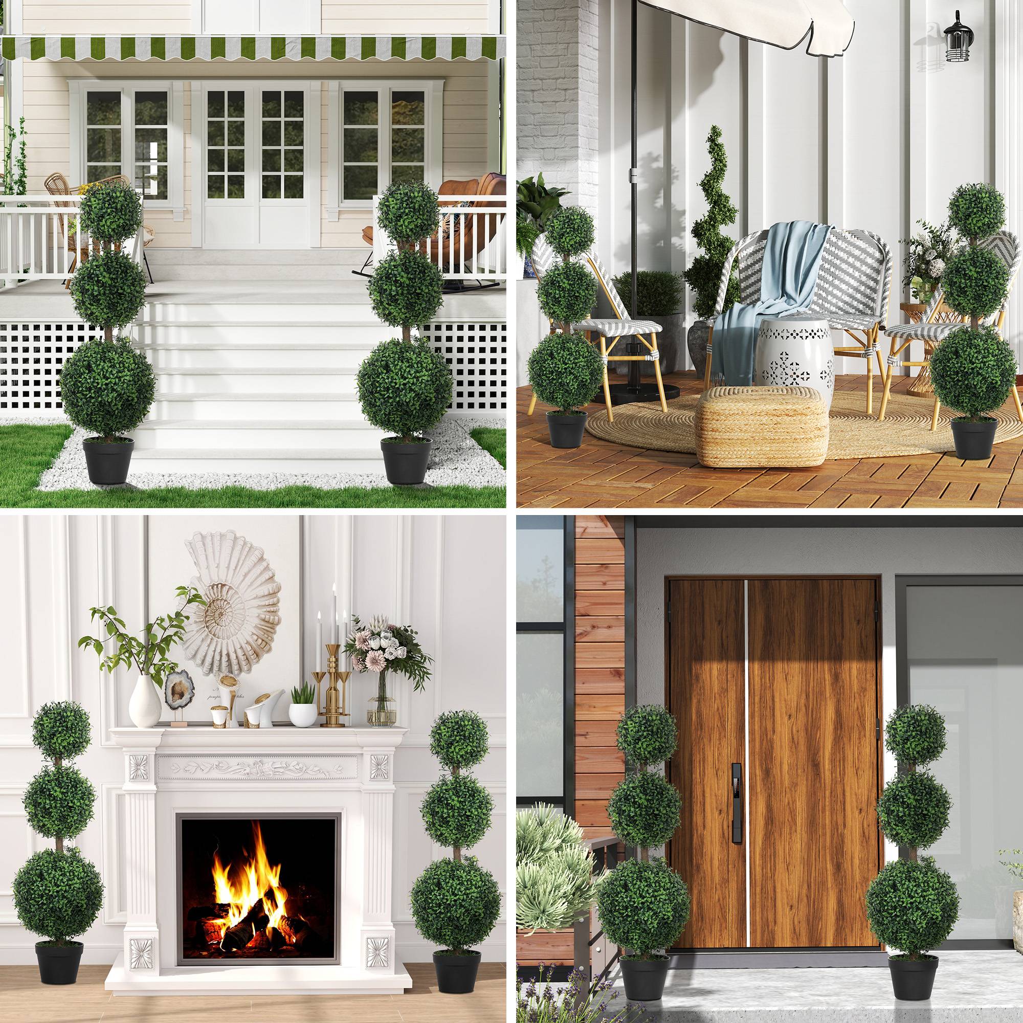 Lot de 2 arbres artificiels 101,6 cm 3 boules de buis topiaires fausse plante PE avec pot intérieur et extérieur - Image 3