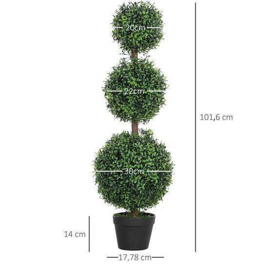 Lot de 2 arbres artificiels 101,6 cm 3 boules de buis topiaires fausse plante PE avec pot intérieur et extérieur - Image 5