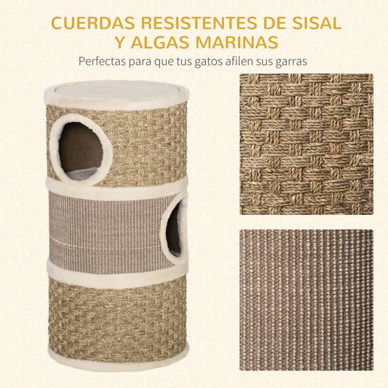 Tonneau Griffoir pour Chat 3 Niveaux en Sisal et Jonc de Mer Niche et Lit Ø37,5x70 cm - ComfortXL Outdoor Living - Image 8