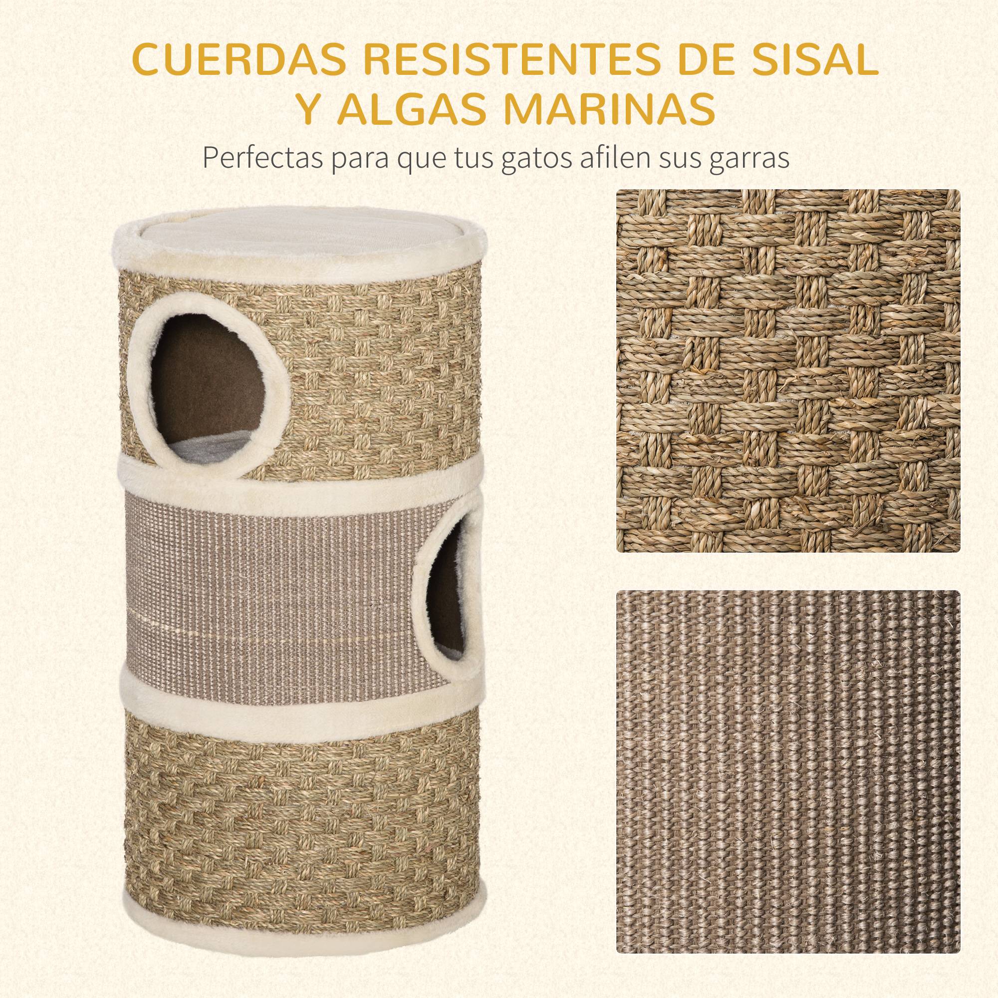 Tonneau Griffoir pour Chat 3 Niveaux en Sisal et Jonc de Mer Niche et Lit Ø37,5x70 cm - ComfortXL Outdoor Living - Image 8