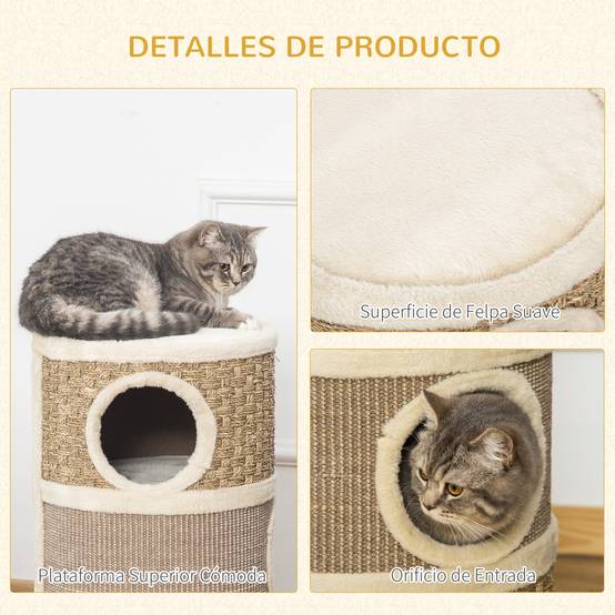 Tonneau Griffoir pour Chat 3 Niveaux en Sisal et Jonc de Mer Niche et Lit Ø37,5x70 cm - ComfortXL Outdoor Living - Image 7