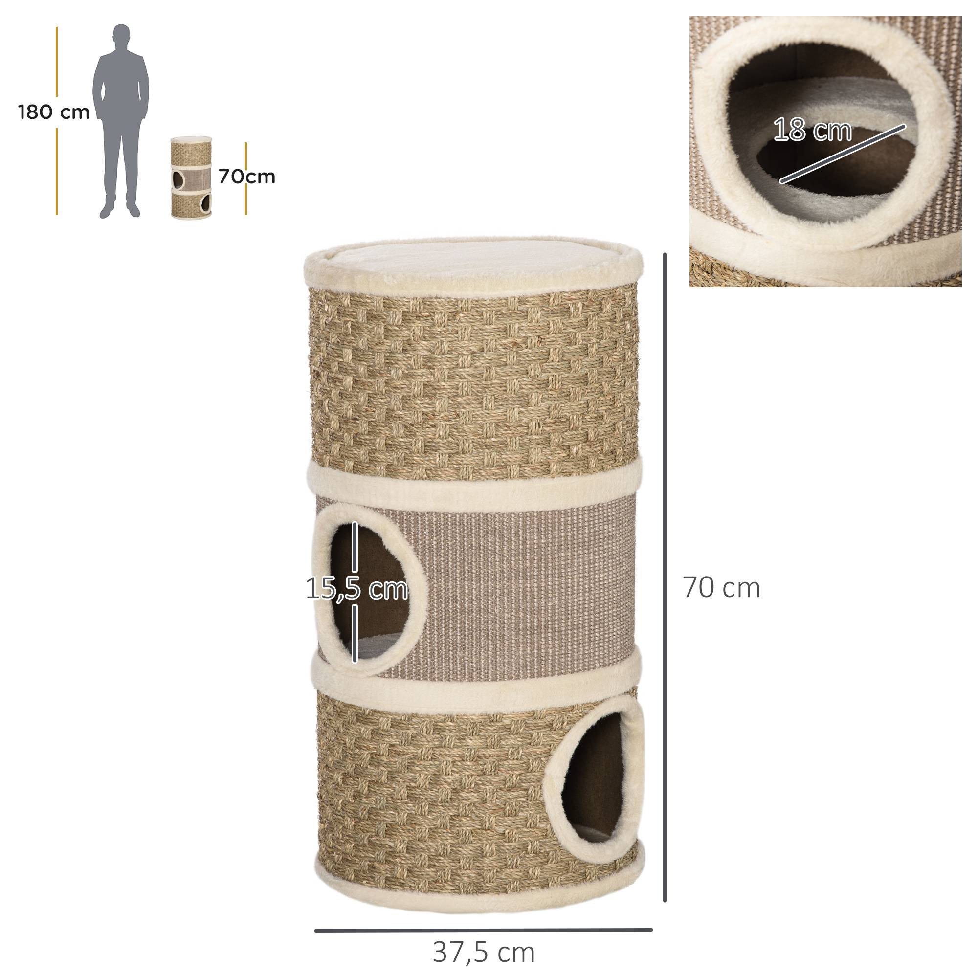 Tonneau Griffoir pour Chat 3 Niveaux en Sisal et Jonc de Mer Niche et Lit Ø37,5x70 cm - ComfortXL Outdoor Living - Image 5