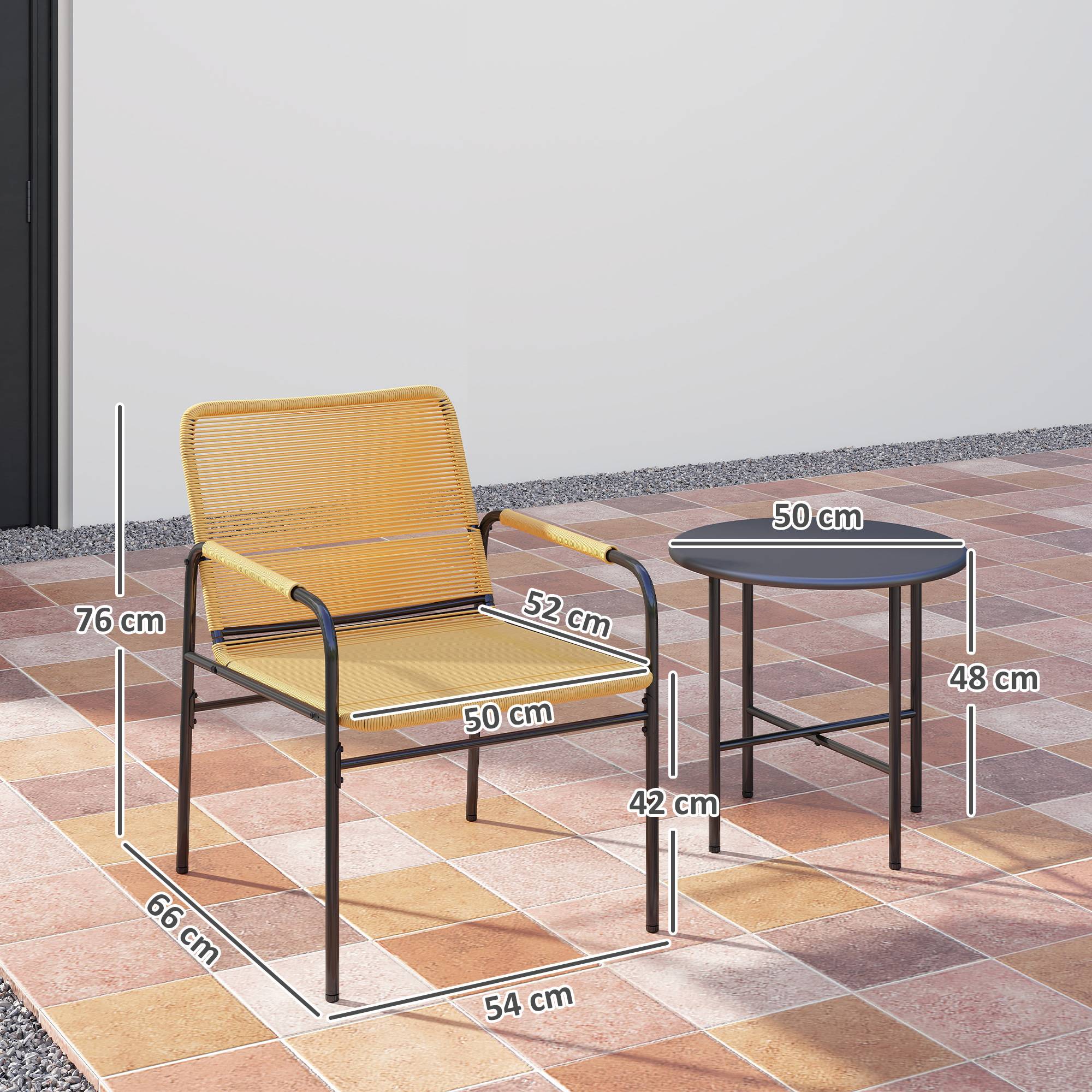 ComfortXL - Salon de jardin 2 places acier résine tressée jaune 3 pièces avec table ronde pour balcon terrasse extérieur - Image 3