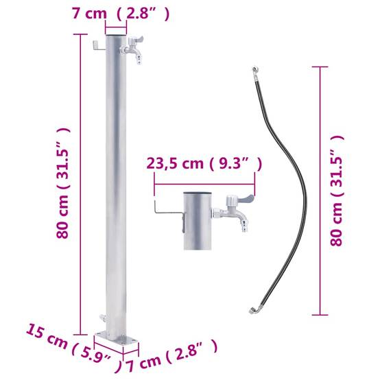 PANGIVO - Colonne à eau de jardin acier inoxydable argenté 23.5 x 7 x 80 cm, poids:1.9kg - PANGIVO - Image 7
