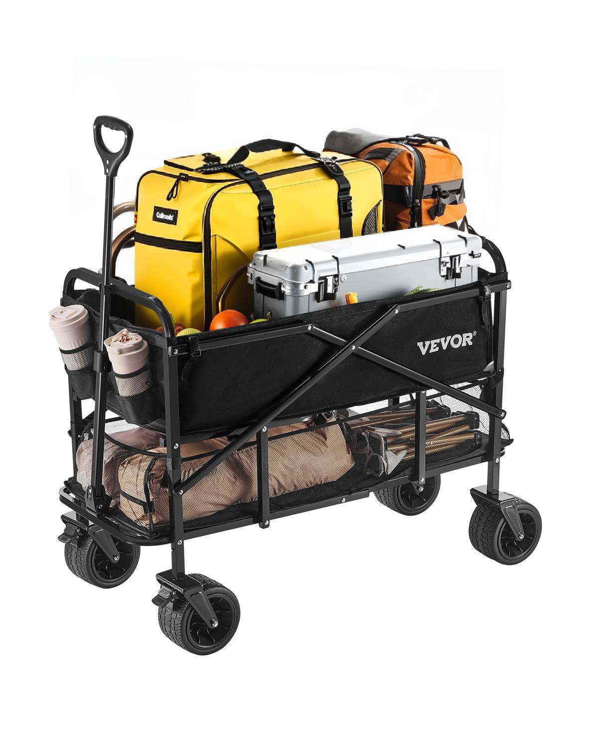 VEVOR Chariot jardin pliable 300 L, 2 niveaux, capacité 204.12 kg, roues tout-terrain, pour extérieur, camping. - Image 1