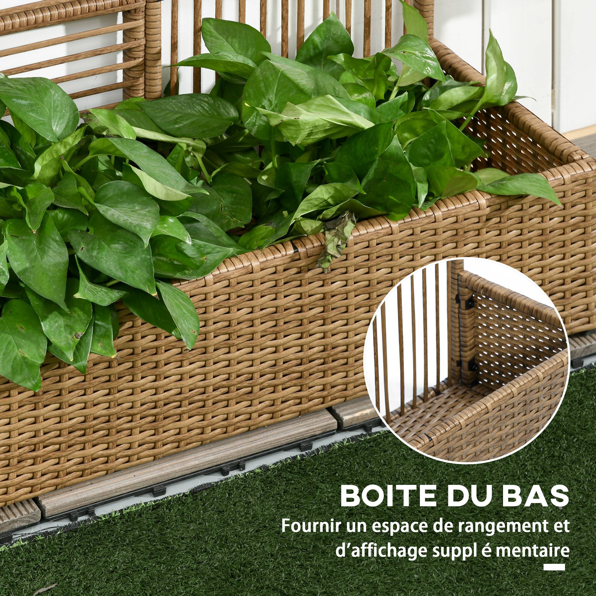 Outsunny - Jardinière sur pied avec treillis bac à fleurs rectangulaire 103x29x103 cm support plantes en résine PE tressée et acier marron - Outsunny - Image 5
