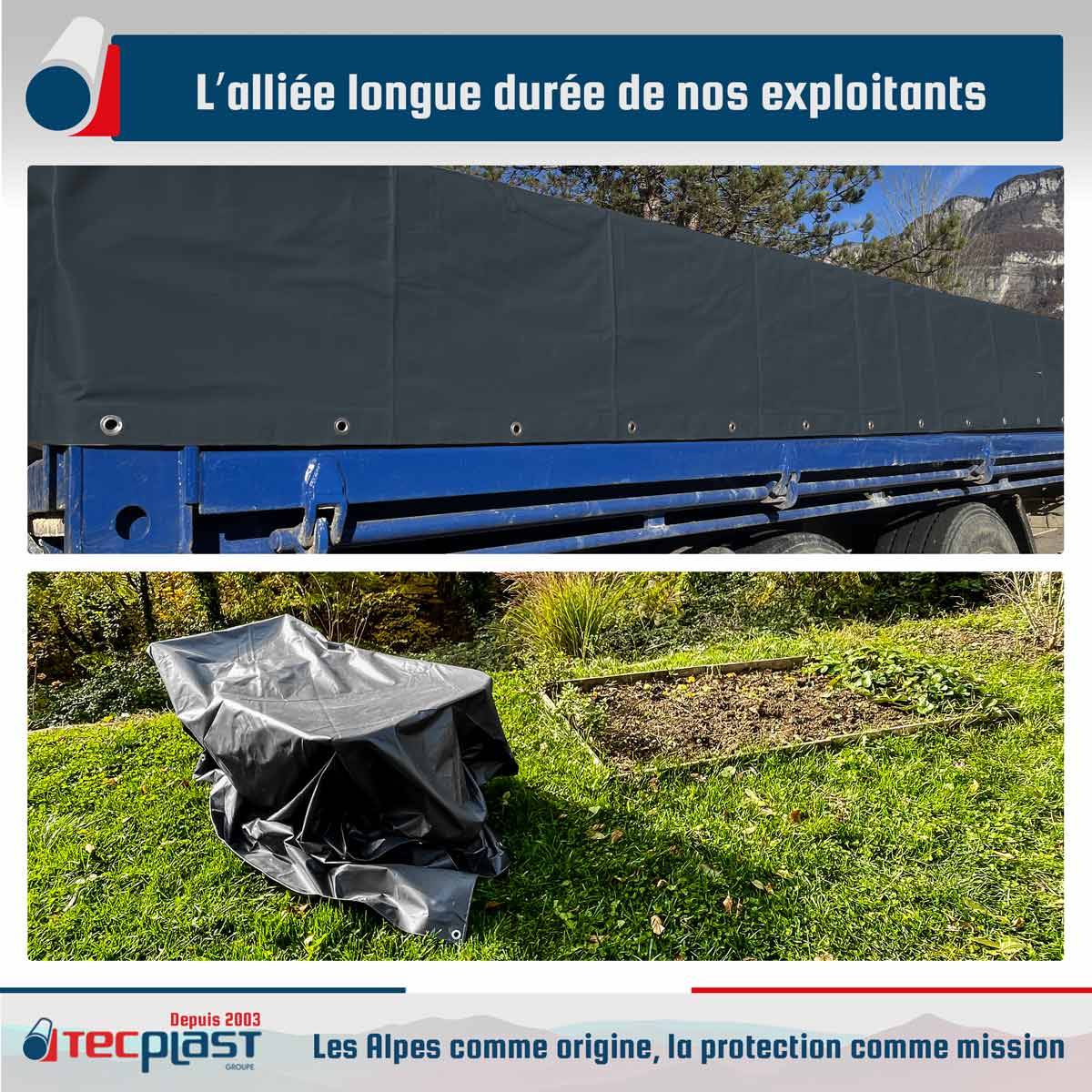 Bâche Agricole 4x5 m LP506AG Gris anthracite - Garantie 5 ans - Bâche PVC étanche de protection pour Matériel agricole TECPLAST - Imagen 2