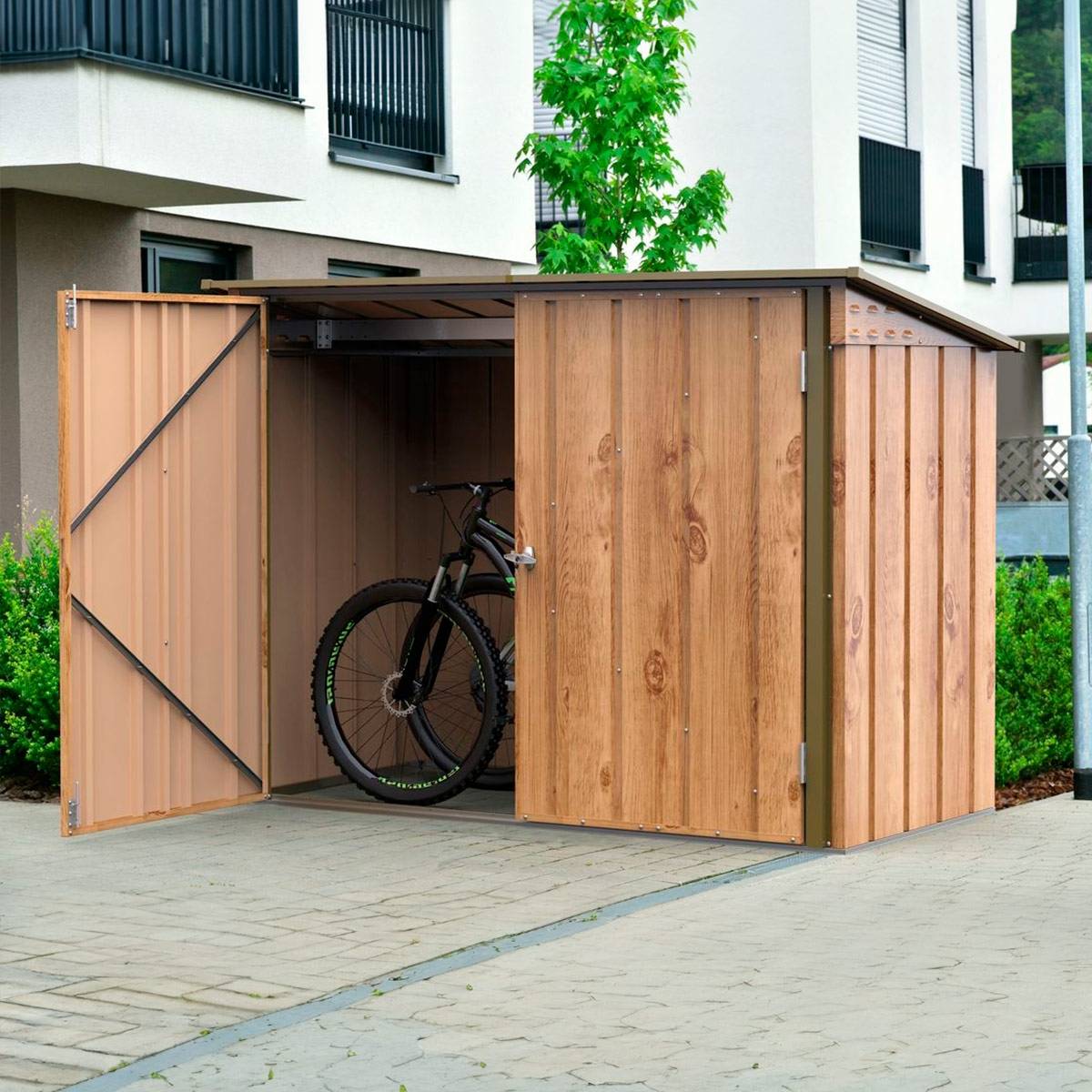 Duramax - Abri à vélos en métal Duramax 1,74m² imitation bois avec kit ancrage - Duramax - Imagen 1