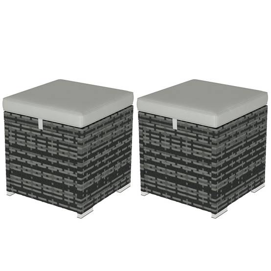 Lot de 2 tabourets de jardin avec rangement rotin PE gris clair 40 x 40 x 41 cm - PANGIVO - Image 1