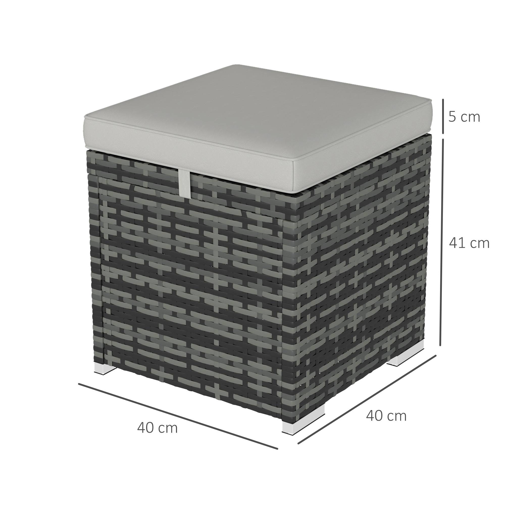 Lot de 2 tabourets de jardin avec rangement rotin PE gris clair 40 x 40 x 41 cm - PANGIVO - Image 5