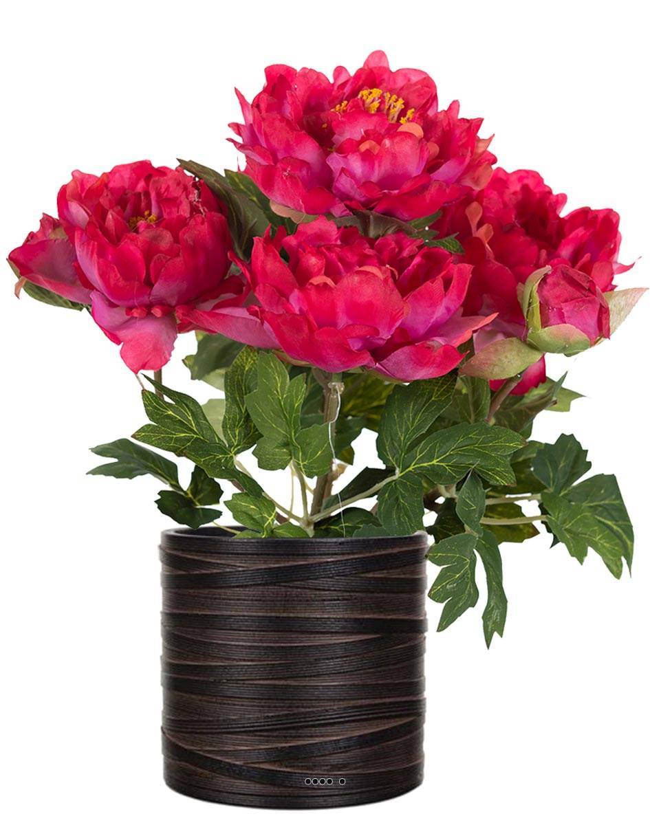 Artificielles - Pivoine artificielle en pot H 35 cm 4 fleurs et 2 boutons Rose fushia - couleur: Rose fushia 730 - Imagen 2