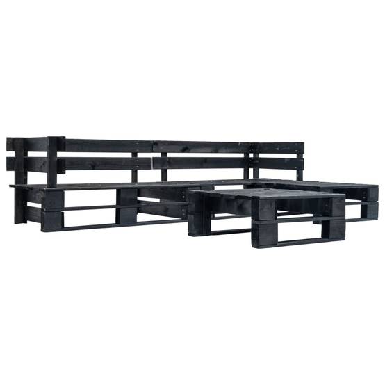 Salon de jardin meuble d'extérieur ensemble de mobilier palette 4 pièces noir bois - Image 1
