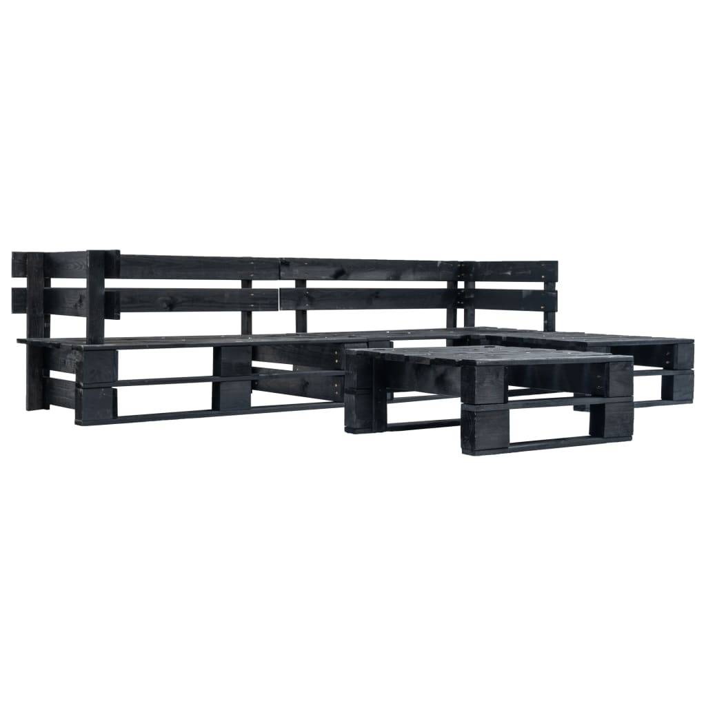 Salon de jardin meuble d'extérieur ensemble de mobilier palette 4 pièces noir bois - Image 1