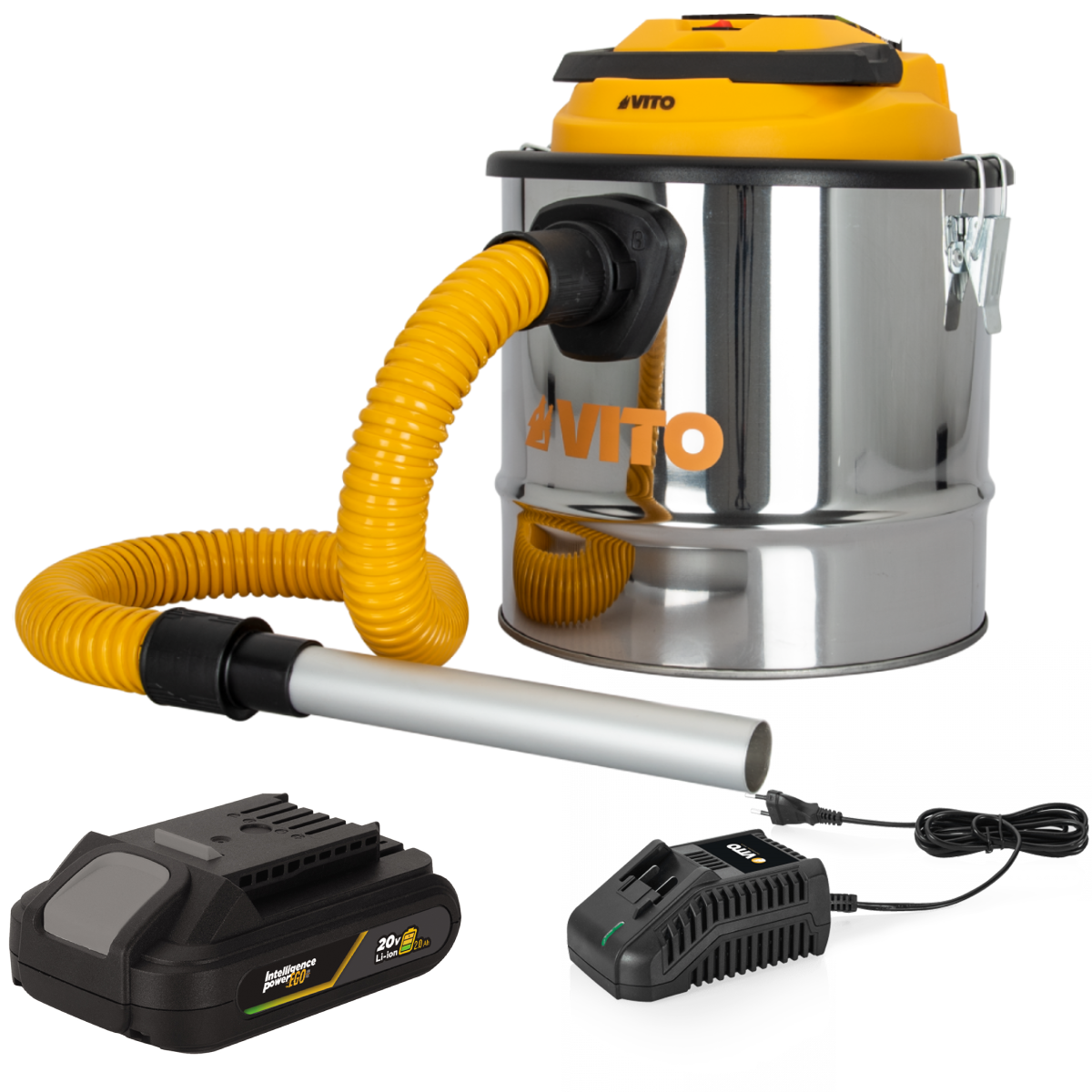 Aspirateur de cendres 20V + Batterie lithium 2Ah Cuve inox 12L + Filtre HEPA + Chargeur VITO - Image 1