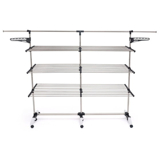 IDMARKET - Séchoir à linge vertical pliable 3 niveaux SUPRA capacité 50M avec tringle télescopique blanc et gris - Image 3