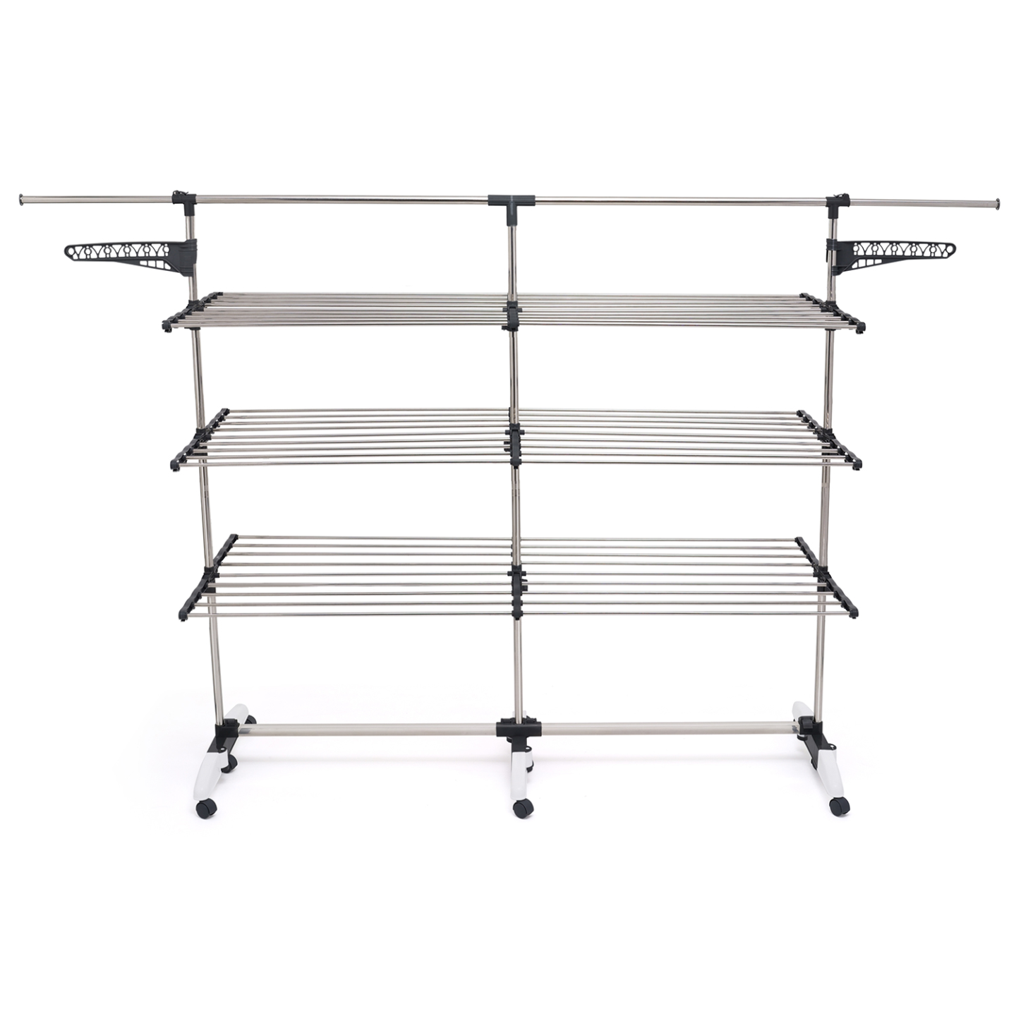IDMARKET - Séchoir à linge vertical pliable 3 niveaux SUPRA capacité 50M avec tringle télescopique blanc et gris - Image 3