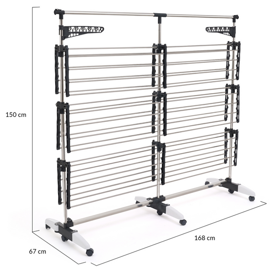 IDMARKET - Séchoir à linge vertical pliable 3 niveaux SUPRA capacité 50M avec tringle télescopique blanc et gris - Image 5