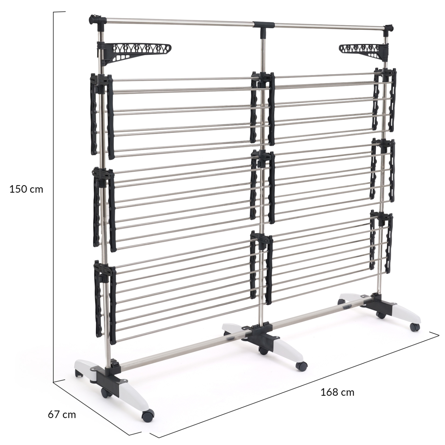 IDMARKET - Séchoir à linge vertical pliable 3 niveaux SUPRA capacité 50M avec tringle télescopique blanc et gris - Image 5