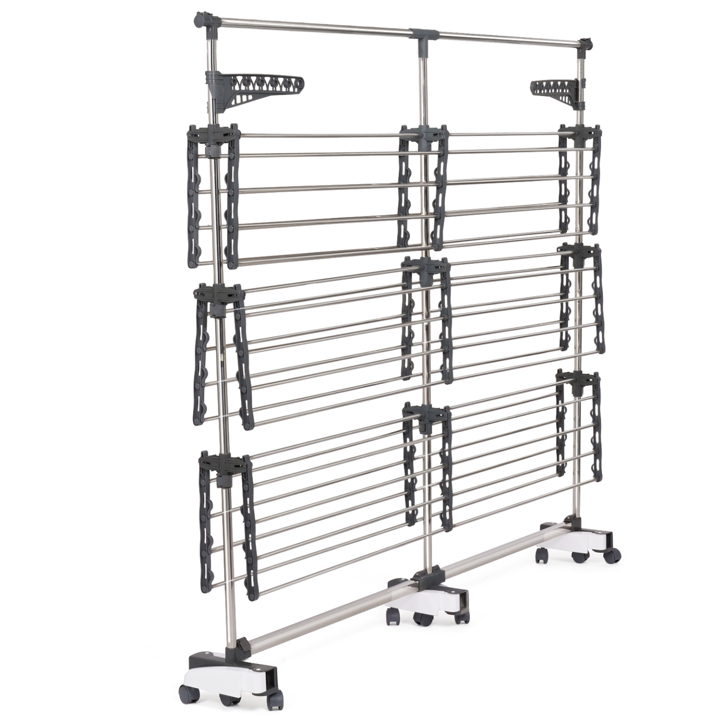 IDMARKET - Séchoir à linge vertical pliable 3 niveaux SUPRA capacité 50M avec tringle télescopique blanc et gris - Image 4
