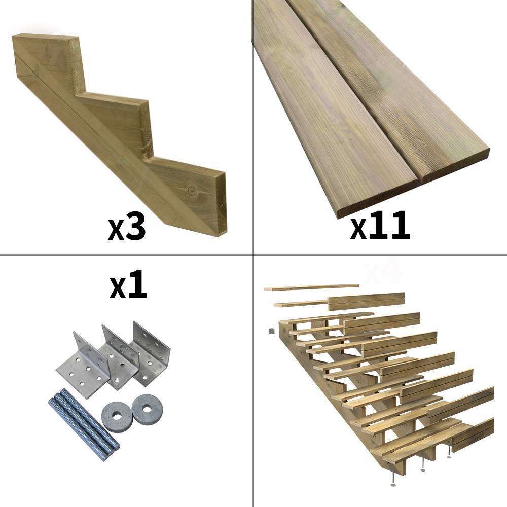 Decklinea - Escalier Bois Exterieur - 7 Marches Pleines - Largeur : 1m20 - Hauteur : 1m19 - Avec Contremarches - Pin du Nord - Imagen 3