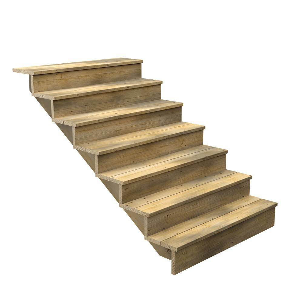 Decklinea - Escalier Bois Exterieur - 7 Marches Pleines - Largeur : 1m20 - Hauteur : 1m19 - Avec Contremarches - Pin du Nord - Imagen 1