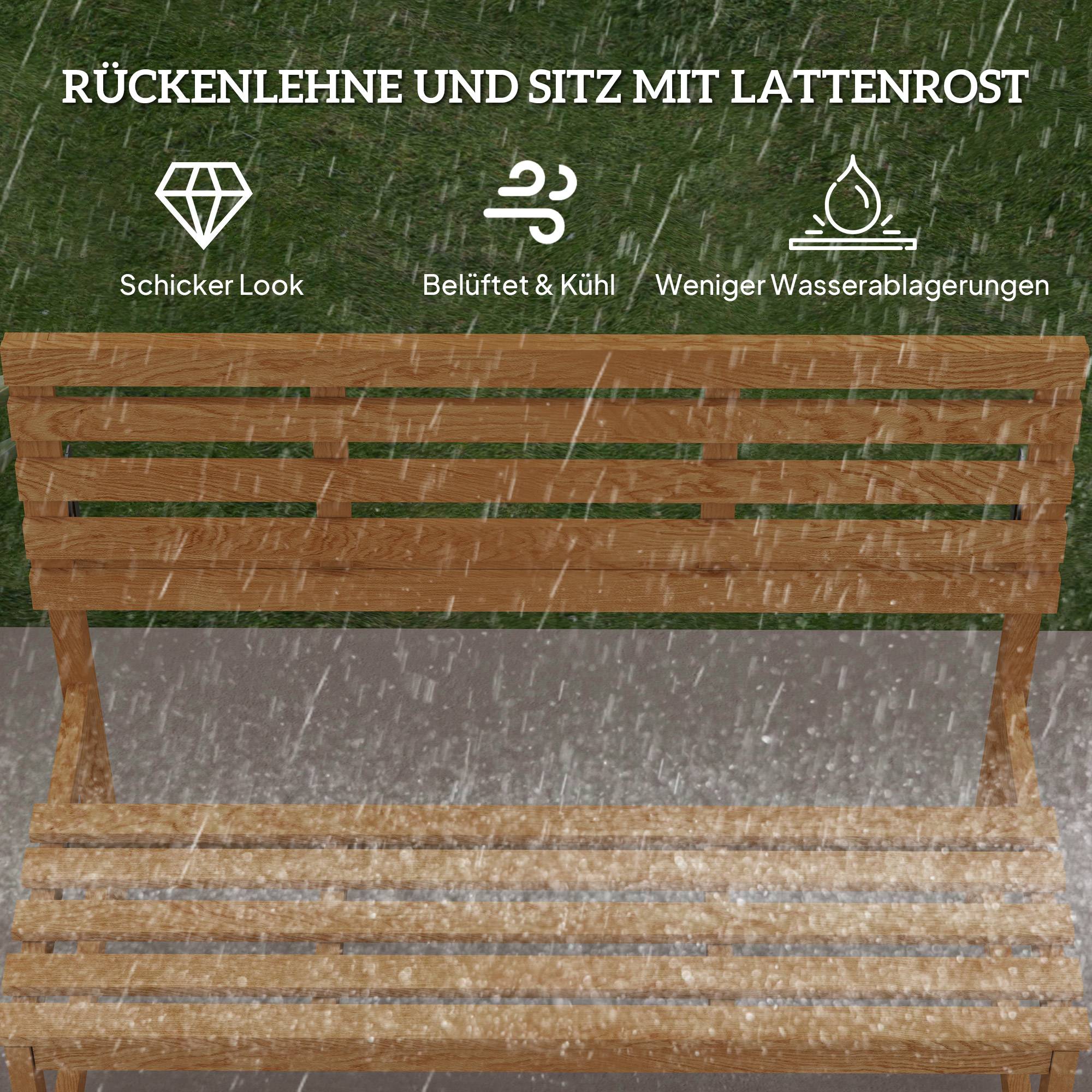 Banc de jardin 2 places en bois, résistant aux intempéries et aux UV, avec dossiers convertibles, 110 x 61 x 89 cm, teck - Image 9