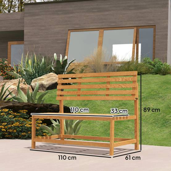 Banc de jardin 2 places en bois, résistant aux intempéries et aux UV, avec dossiers convertibles, 110 x 61 x 89 cm, teck - Image 5