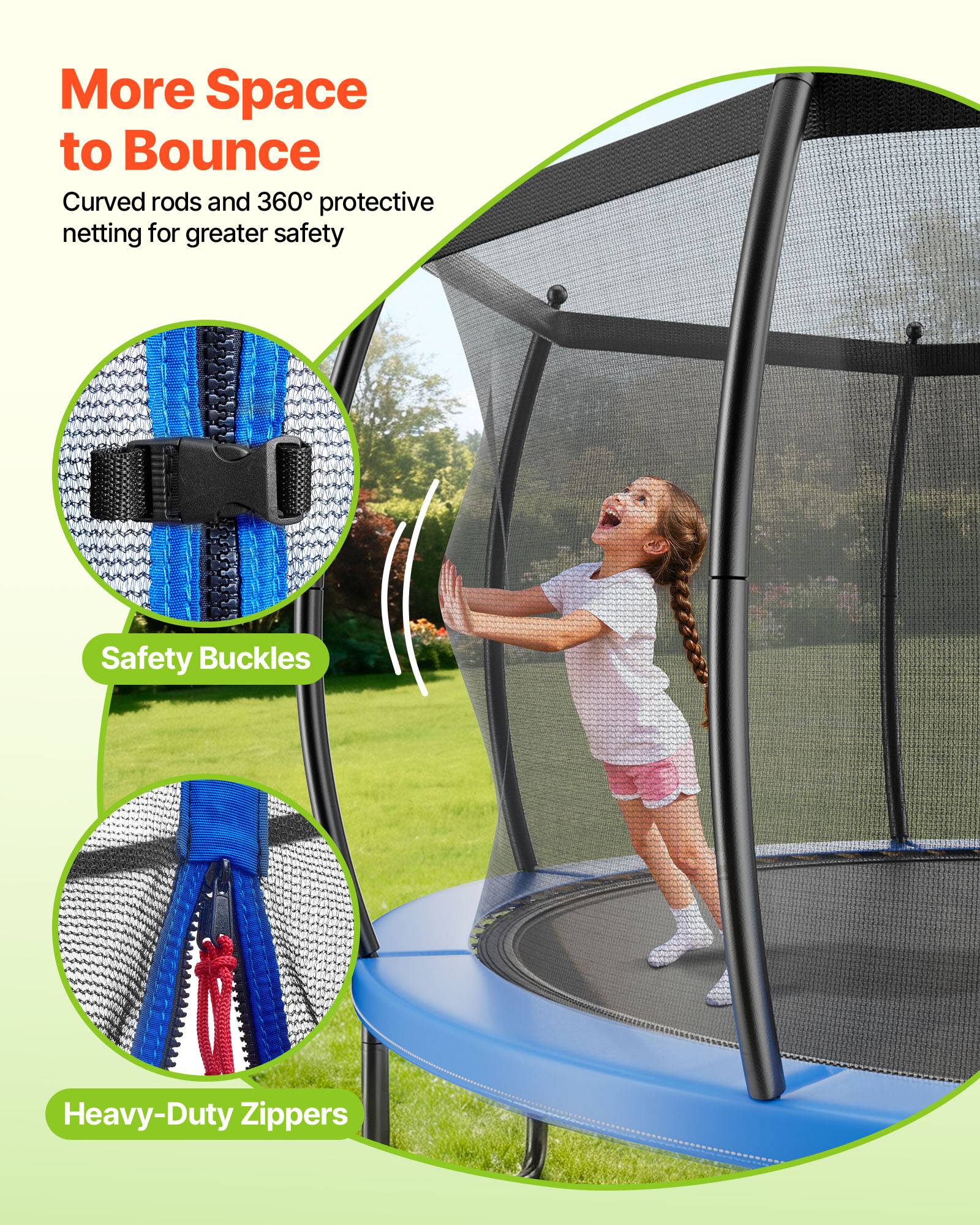Vevor - Trampoline jardin VEVOR 366 cm - 72 ressorts, filet 360° sécurisé, capacité 181 kg, structure acier anti-corrosion. - Image 3