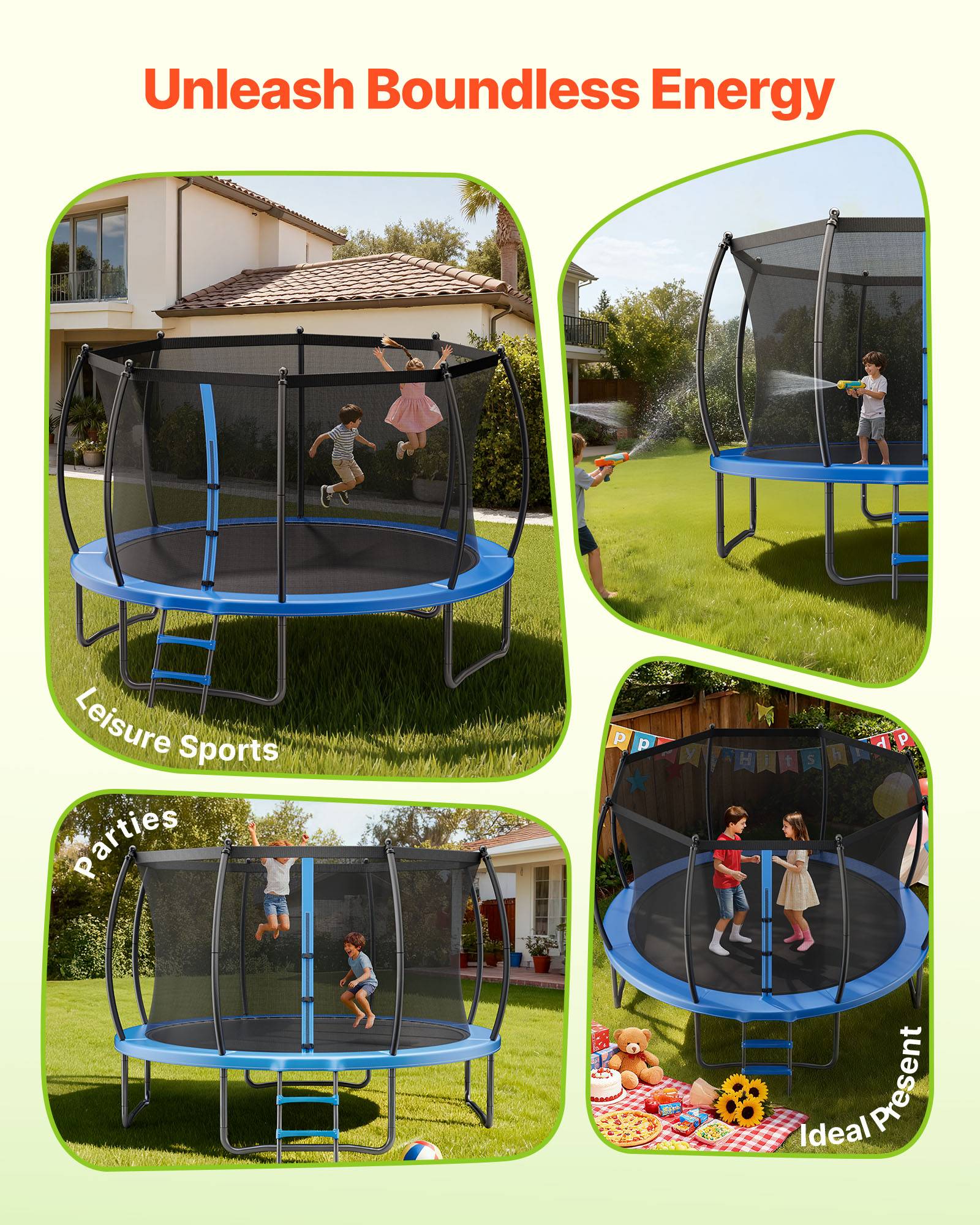 Vevor - Trampoline jardin VEVOR 366 cm - 72 ressorts, filet 360° sécurisé, capacité 181 kg, structure acier anti-corrosion. - Image 6