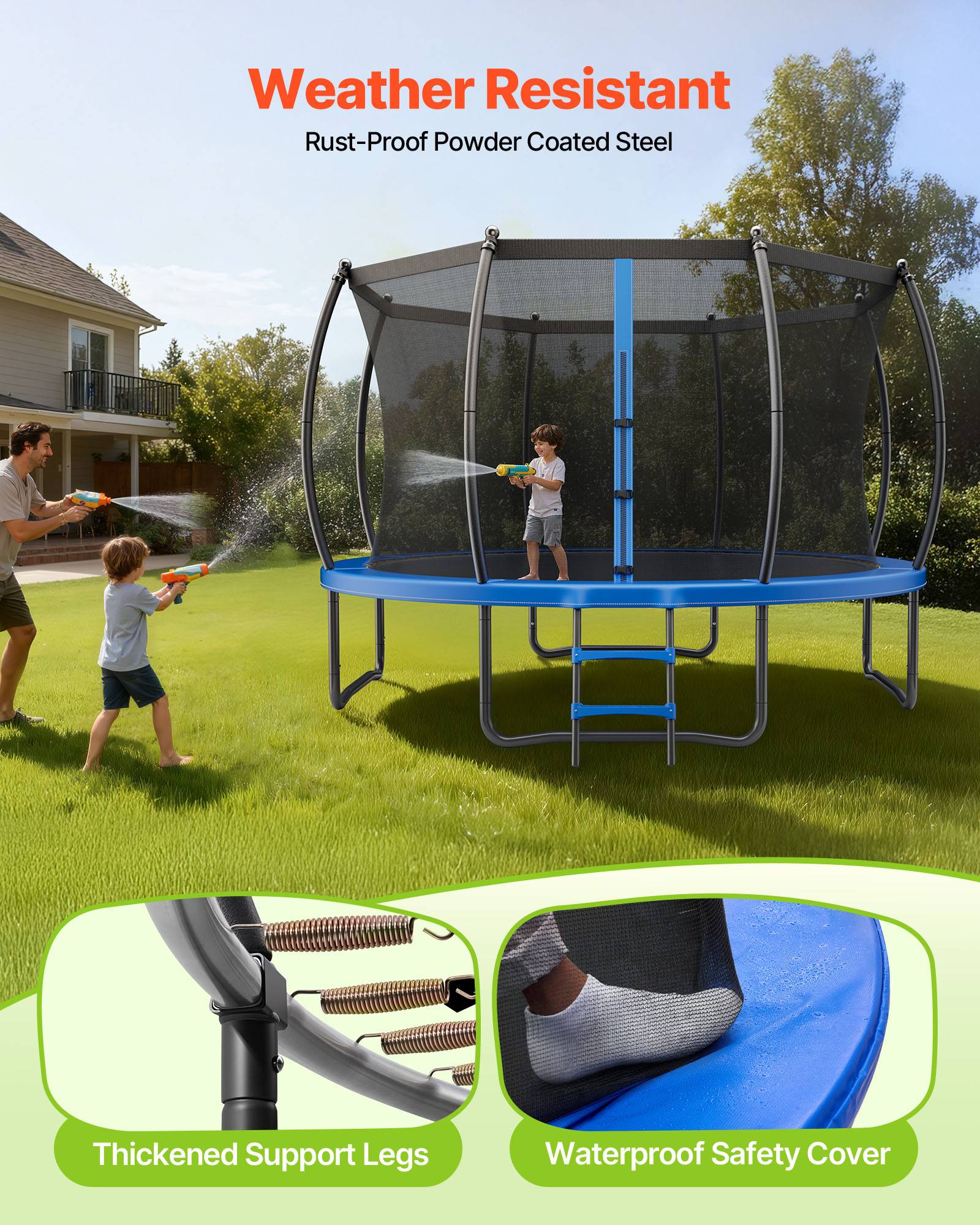 Vevor - Trampoline jardin VEVOR 366 cm - 72 ressorts, filet 360° sécurisé, capacité 181 kg, structure acier anti-corrosion. - Image 7