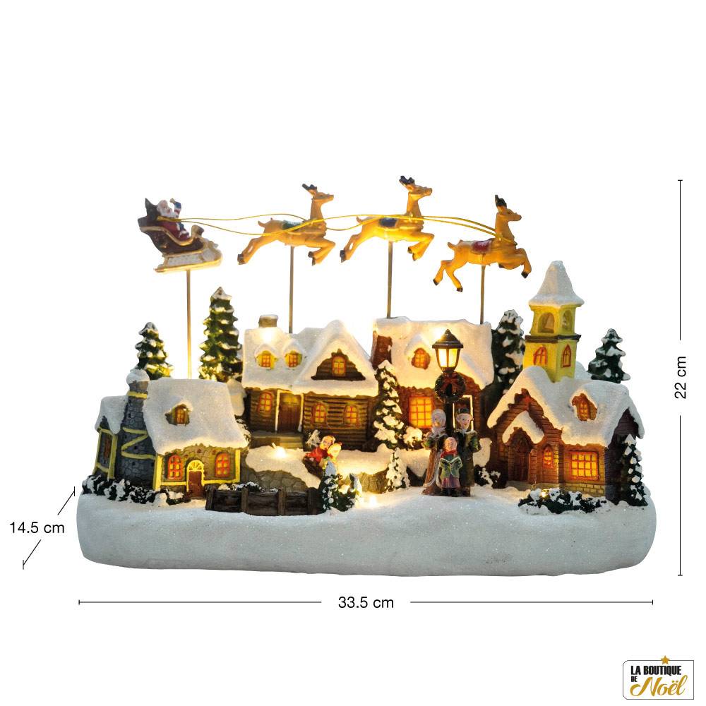 Village de Noël avec traîneau volant - animé à piles et lumineux - Image 3