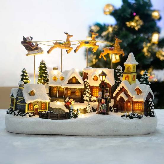 Village de Noël avec traîneau volant - animé à piles et lumineux - Image 4