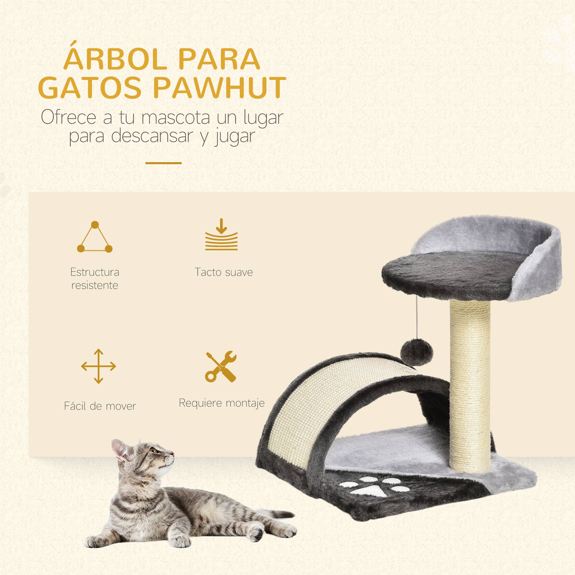 Petit Arbre à Chat 46 cm Gris Clair Griffoir Compact avec Panneau Incurvé - ComfortXL Outdoor Living - Image 6