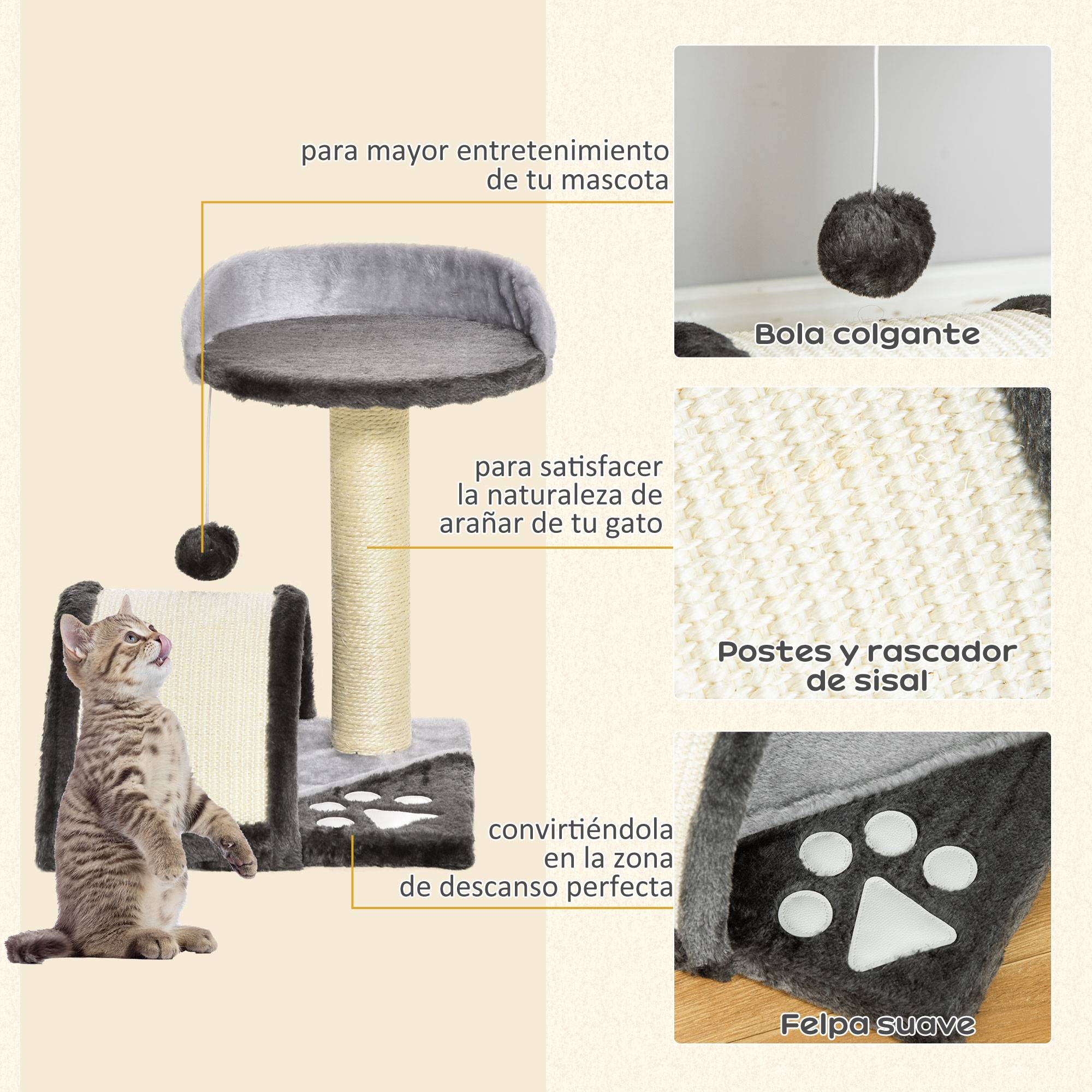 Petit Arbre à Chat 46 cm Gris Clair Griffoir Compact avec Panneau Incurvé - ComfortXL Outdoor Living - Image 7