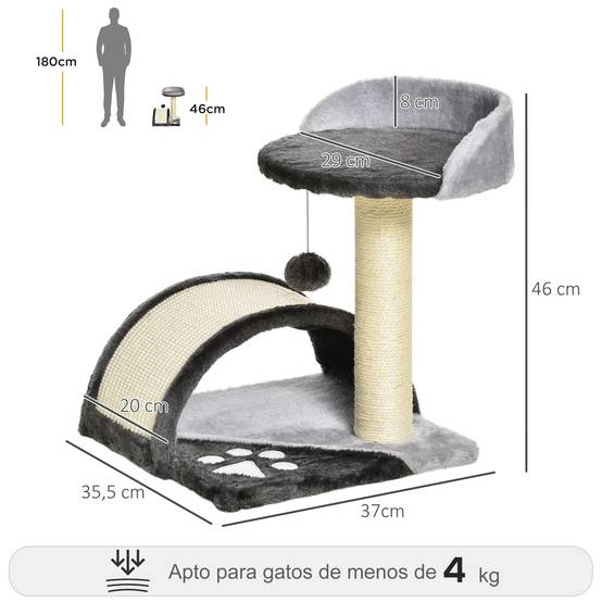 Petit Arbre à Chat 46 cm Gris Clair Griffoir Compact avec Panneau Incurvé - ComfortXL Outdoor Living - Image 5