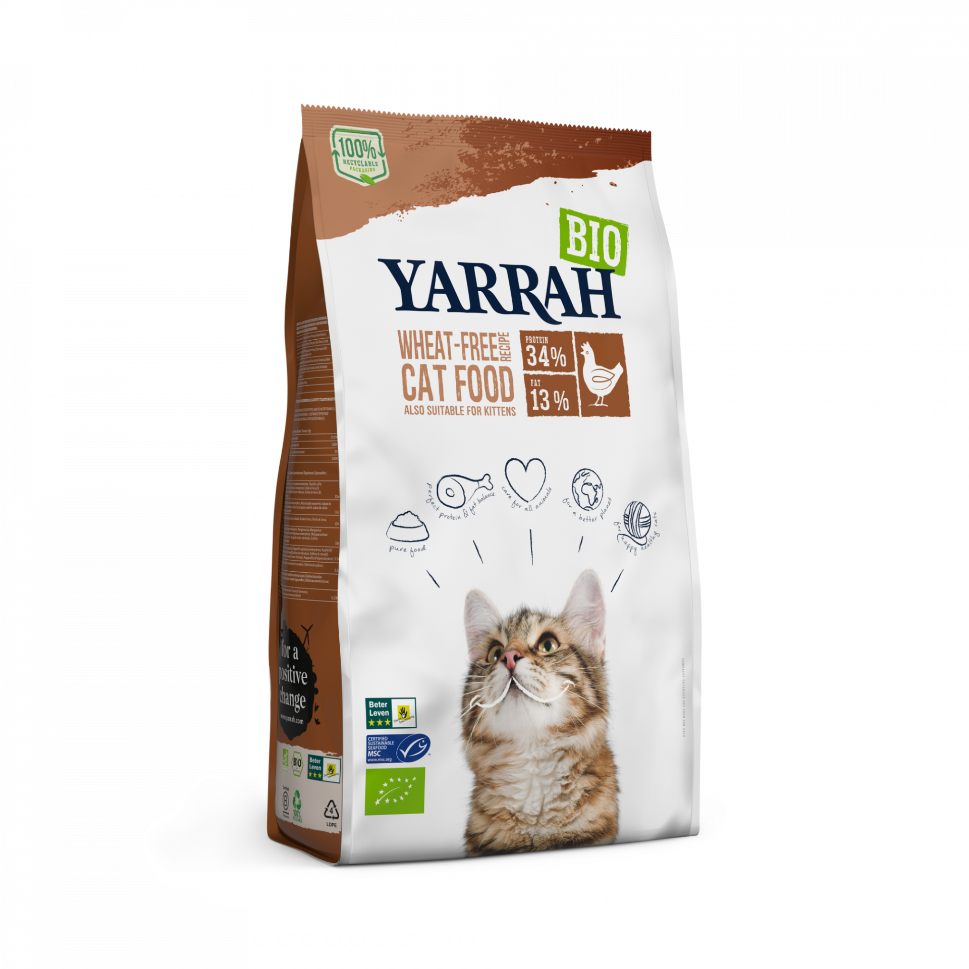 Yarrah - Croquettes Biologiques Sans Blé Poulet & Poisson pour Chat et Chaton - Imagen 1