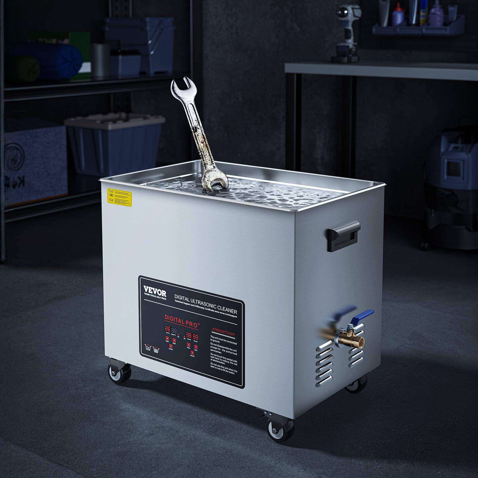 Vevor - VEVOR Nettoyeur à ultrasons 50 L, 840 W 40 kHz, chauffage 1500 W, inox, écran numérique, panier et roulettes, pour pièces industrielles et bijoux. - Image 8