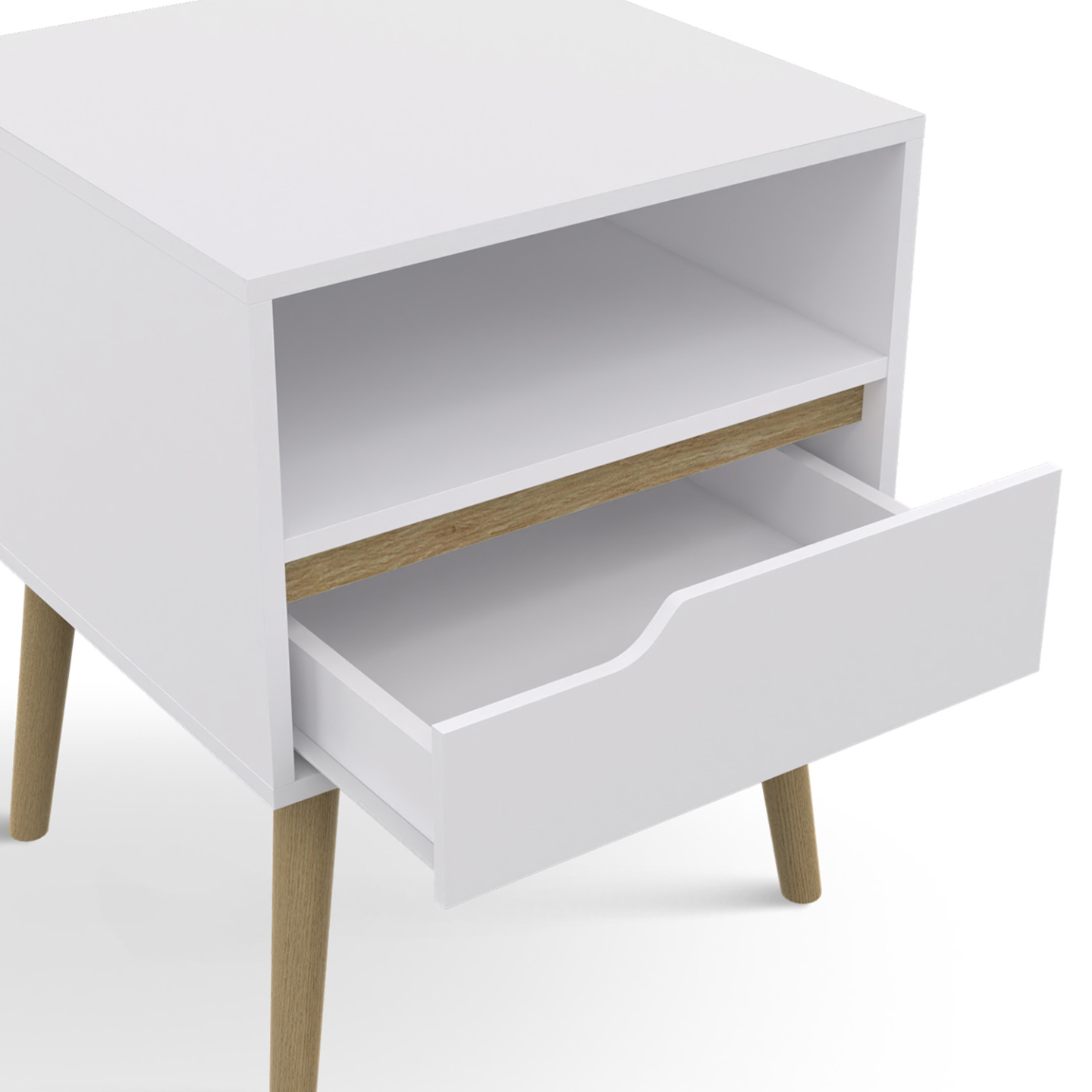 Lot de 2 tables de chevet HELSINKI scandinaves 1 tiroir avec niche blanc - Image 6