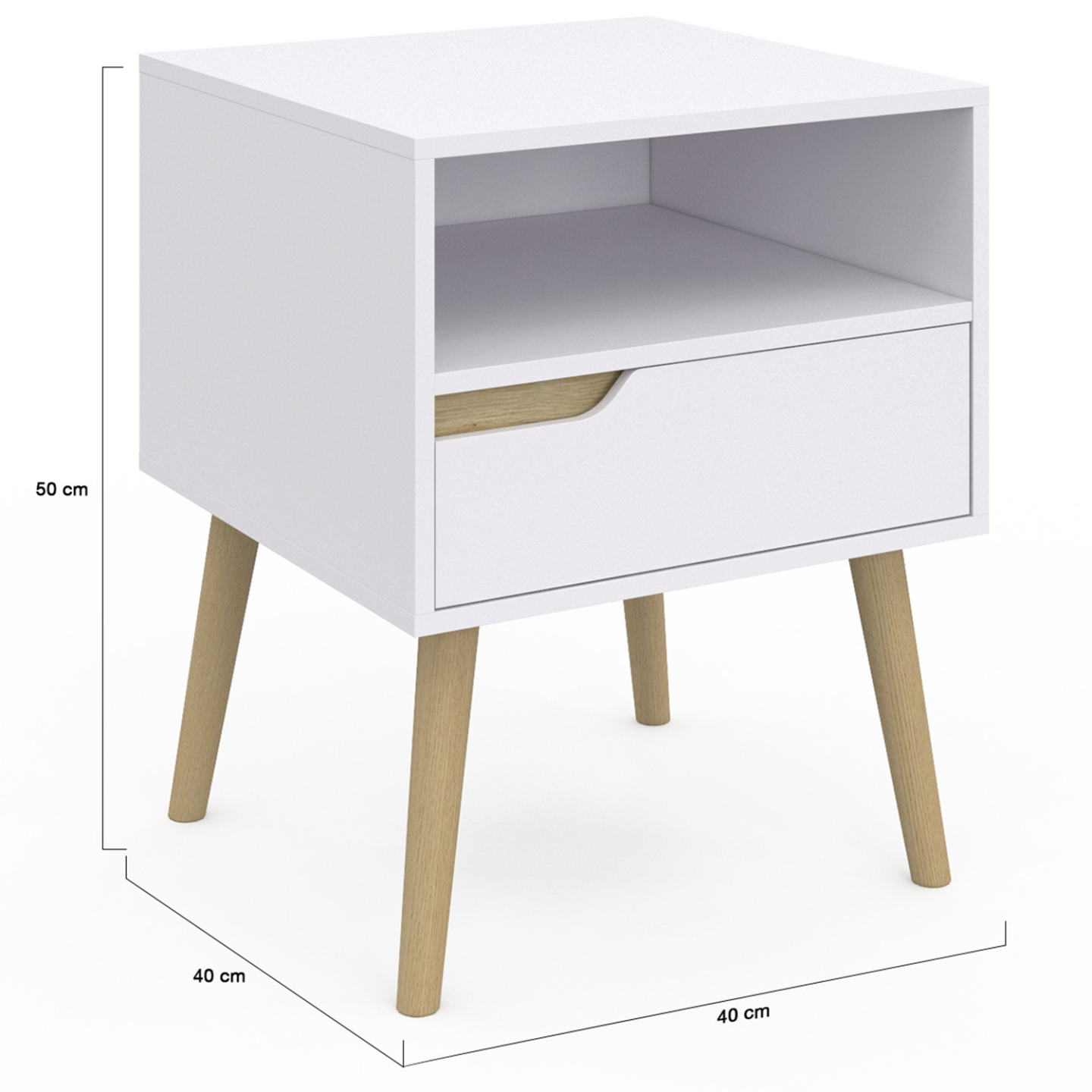 Lot de 2 tables de chevet HELSINKI scandinaves 1 tiroir avec niche blanc - Image 5