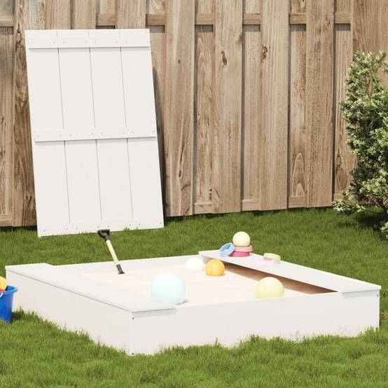 Bac à sable - Maison de jeu pour enfants avec couvercle blanc bois massif de pin - Image 2