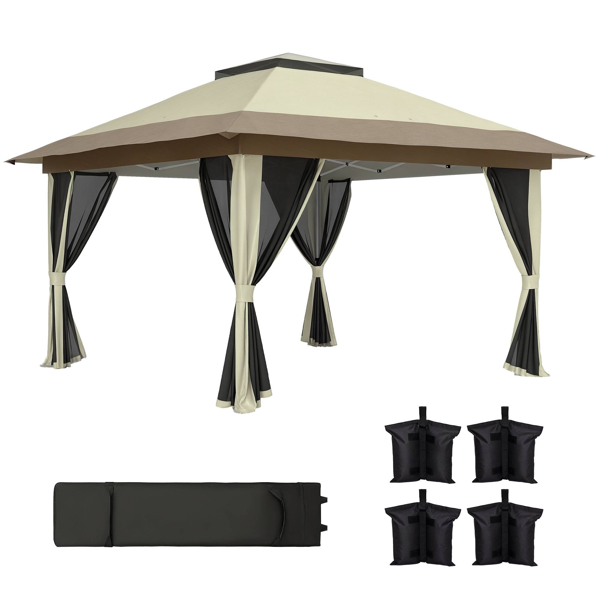 Sans Marque - Tonnelle pliante 3,6 x 3,6 m avec parois en maille anti-UV50+, hauteur réglable, sac de transport à roulettes et sacs de lestage, couleur crème - Image 1