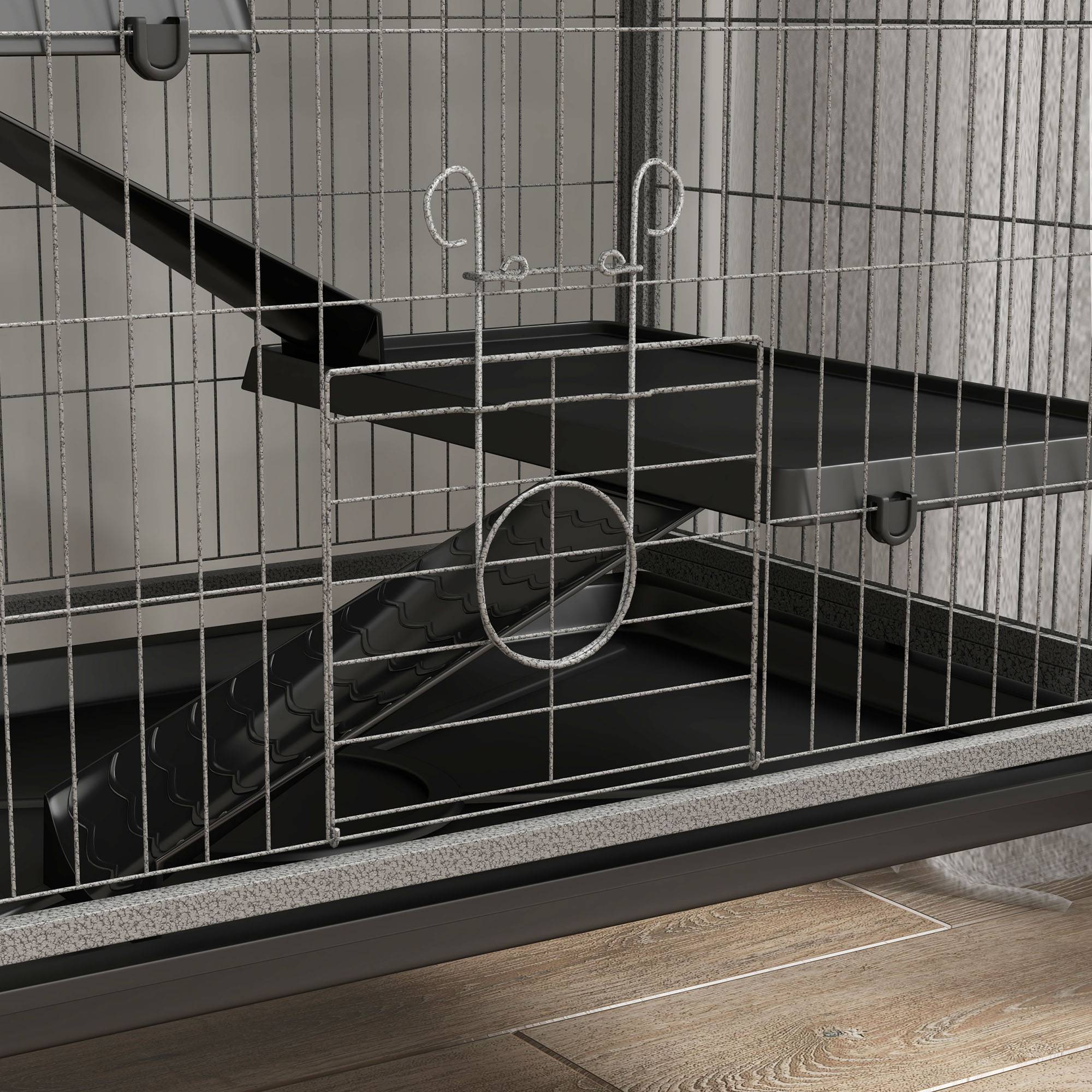 Pawhut - Cage rongeurs 4 plateformes 3 rampes 4 portes dim. 80L x 52l x 159H cm acier gris moucheté noir - Imagen 8