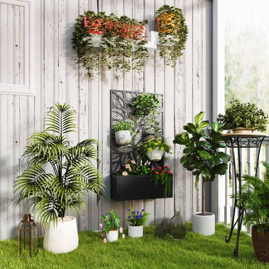 Pot de fleurs avec treillis panneau intimité 61x23x113 cm noir, plantes grimpantes, jardin extérieur décoratif - Image 3