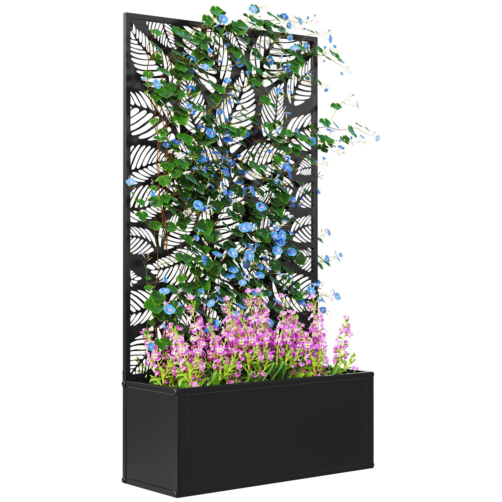Pot de fleurs avec treillis panneau intimité 61x23x113 cm noir, plantes grimpantes, jardin extérieur décoratif - Image 1