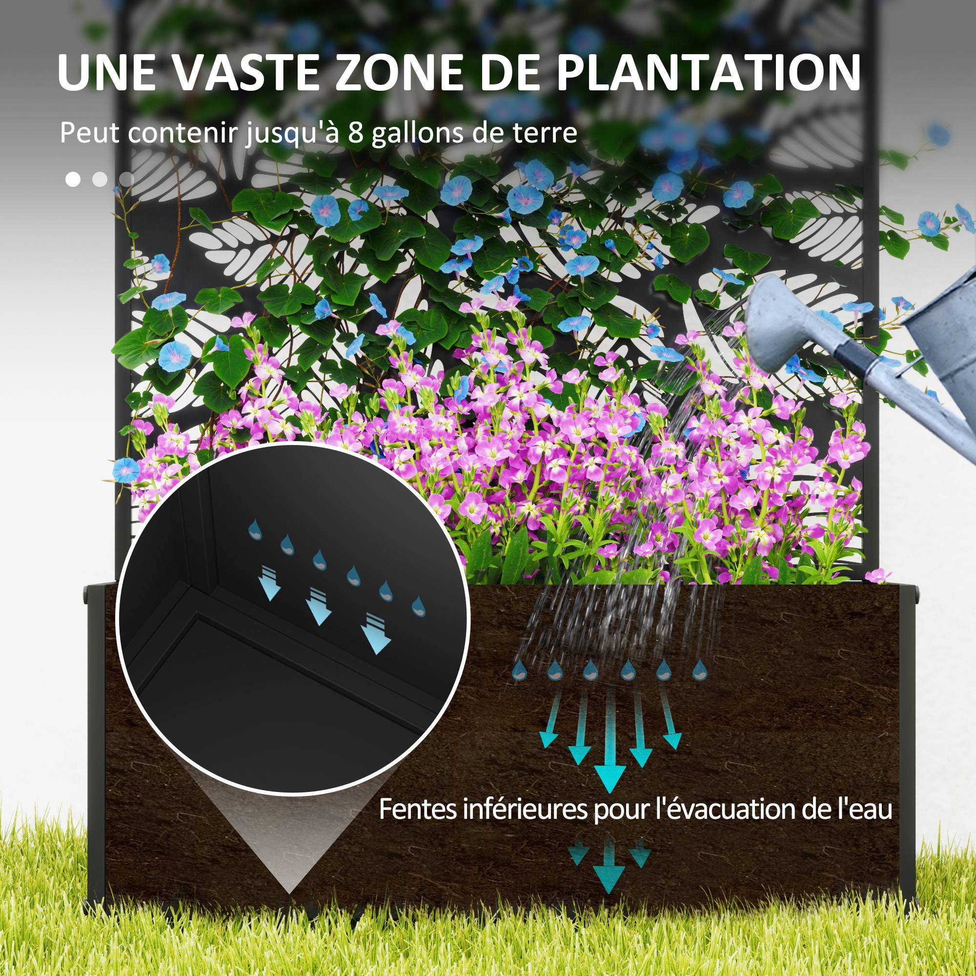 Pot de fleurs avec treillis panneau intimité 61x23x113 cm noir, plantes grimpantes, jardin extérieur décoratif - Image 6