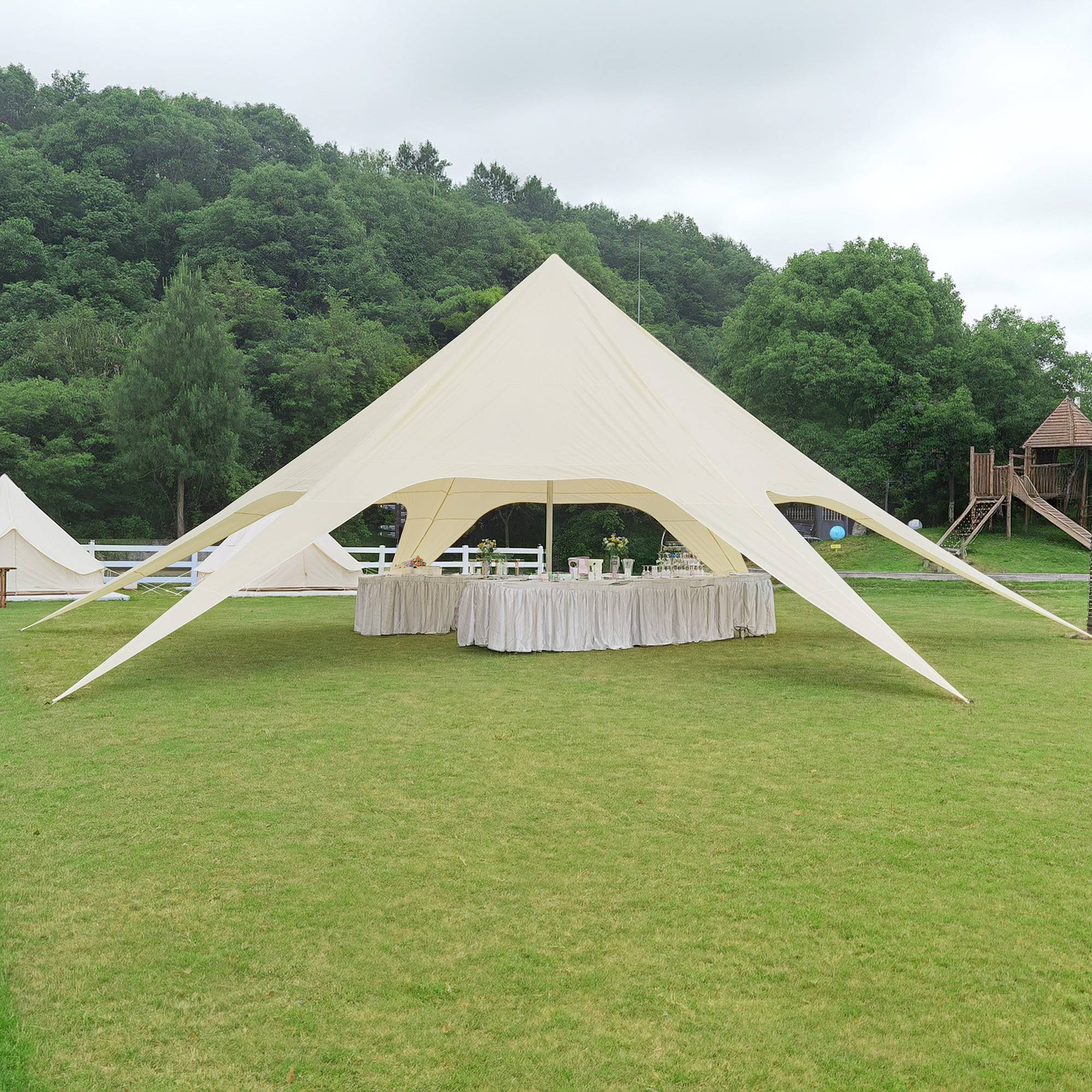 Outsunny - Tente de Jardin XXL 10x10x4m Anti-Pluie Voile d'Ombrage Toile Camping Polyester 210D Imperméable Beige - Outsunny - Image 2