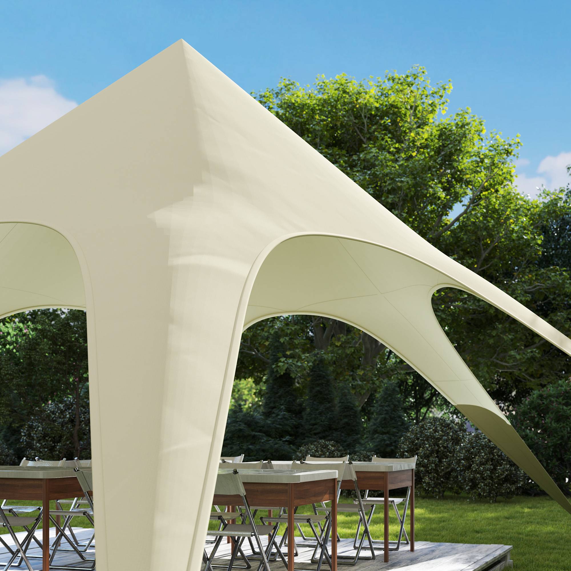 Outsunny - Tente de Jardin XXL 10x10x4m Anti-Pluie Voile d'Ombrage Toile Camping Polyester 210D Imperméable Beige - Outsunny - Image 5