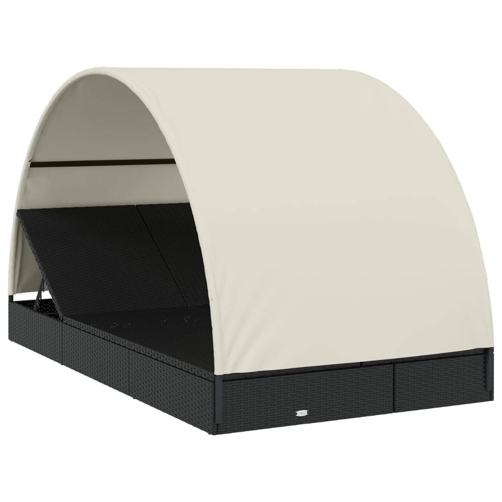 Helloshop26 - Transat chaise longue bain de soleil 2 places avec toit rond 211 x 112 x 140 cm noir - Imagen 2